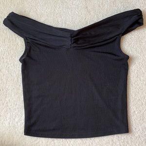 UO Silence + Noise Black Off Shoulder Crop Top